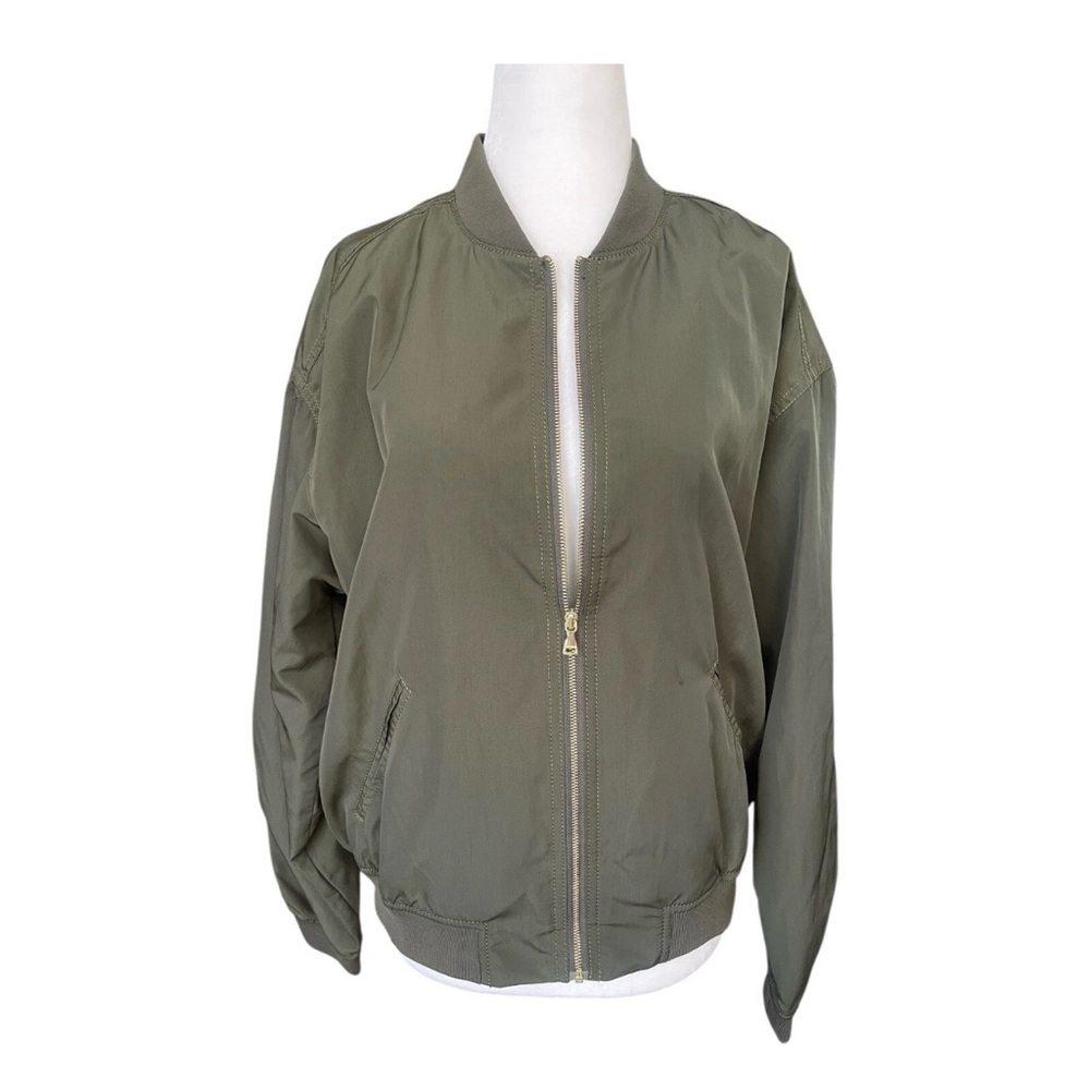Express Olive Green Bomber Jacket SZ S - Lightweight Zip-Up Ruched Back NWOT